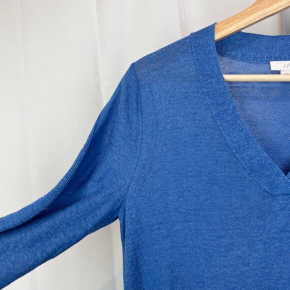 J. JILL Lightweight Knee Length Tunic Sweater V-Neck Side Slit Linen Bld Blue XS - Picture 4 of 9